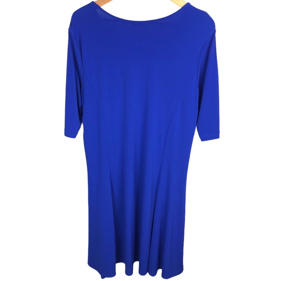 Susan Graver Liquid Knit Cut Out Stretchy 3/4 Sleeve Swing Dress Cerulean Blue - Picture 3 of 9